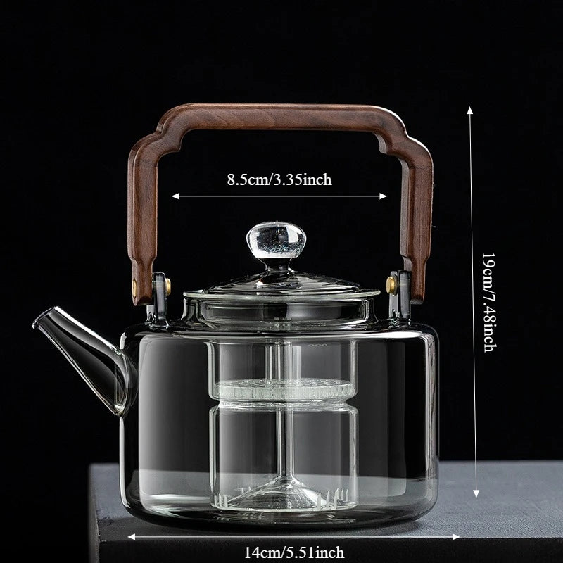 JUSTINLAU Glass Teapot 1300ML Integrated Steaming and Boiling Teapot Thickened Filter Kung Fu Tea Set for Electric Pottery Stove