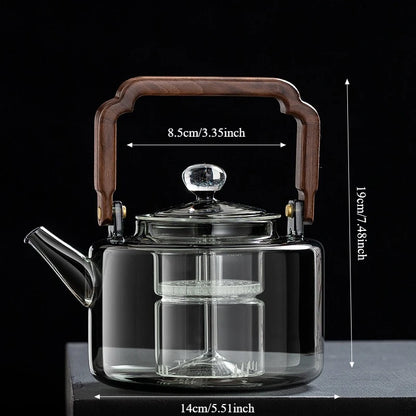 JUSTINLAU Glass Teapot 1300ML Integrated Steaming and Boiling Teapot Thickened Filter Kung Fu Tea Set for Electric Pottery Stove