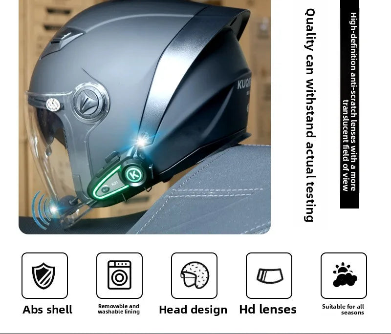 HOT KUQIBAO Bluetooth Motorcycle Helmet 3/4 Open Face, Dual Visor, ABS Shell with Noise Control & Ventilation & Removable Liner