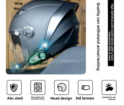 HOT KUQIBAO Bluetooth Motorcycle Helmet 3/4 Open Face, Dual Visor, ABS Shell with Noise Control & Ventilation & Removable Liner