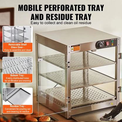 3Tier Commercial Food Warmer Display Countertop Pizza Cabinet with Light