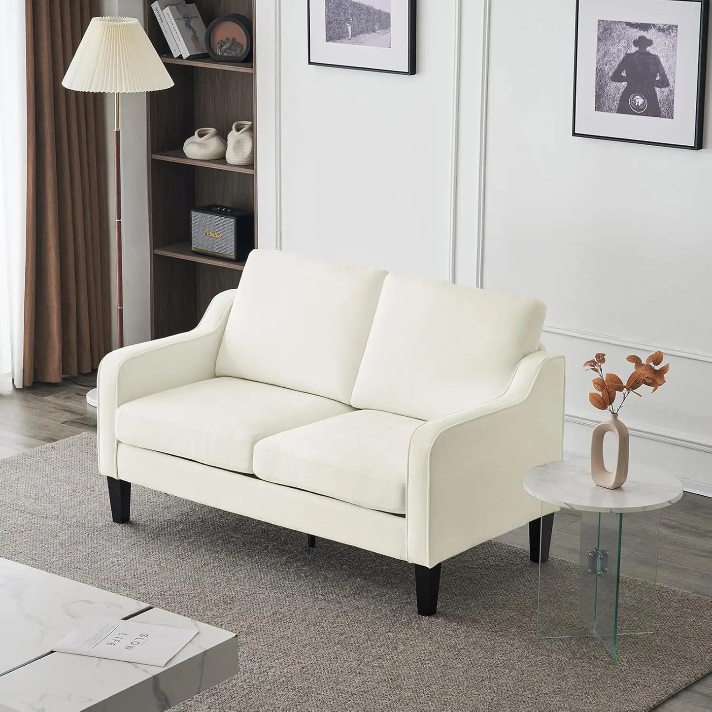53" Wide Love Seat, Mid-Century Modern Loveseat Sofa Couch with Solid Legs, 2 Seater Sofa Couches with Scooped, Customized