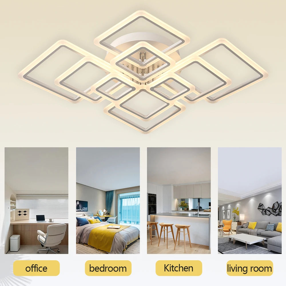 Simple Ceiling Chandelier Square with Remote Control Dimmable Modern Ceiling Lights Smart LED Lighting Fixture Study Living Room