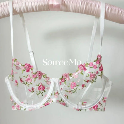 French Floral Lace Bra Set Sheer Mesh Underwire Bralette Lightweight Comfortable Sexy Lingerie for Large Bust AU S-XL MOYIS Sexy