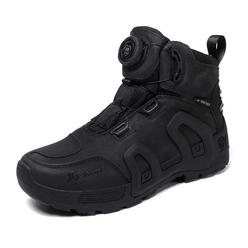 Men Motorcycle Riding Boots Waterproof Cowhide Leather Breathable Anti-Slip Wear-Resistant Street Moto Shoes