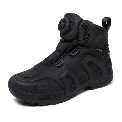 Men Motorcycle Riding Boots Waterproof Cowhide Leather Breathable Anti-Slip Wear-Resistant Street Moto Shoes