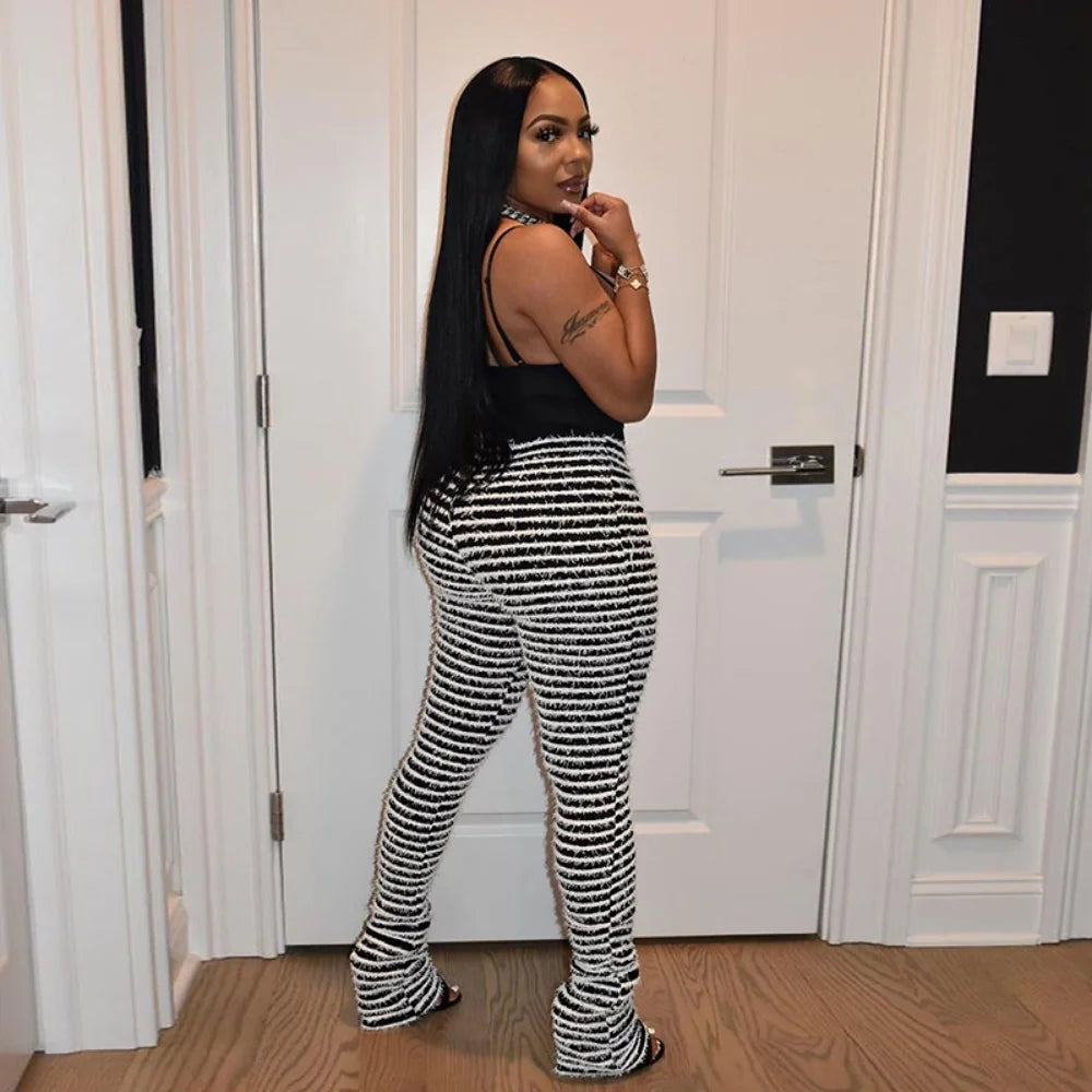 Color Block Stripes Pants Women High Waist Loose Sweatpants Women's Bodycon All-match Summer Trouseres For Female 2023