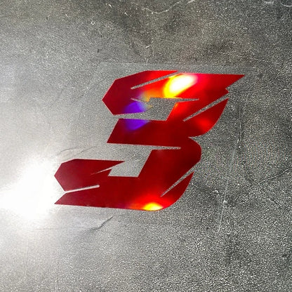 1PC Red Laser Motorcycle Stickers Arabic Numeral Waterproof for Motorbike Helmet Fuel Tank Mudguard Scooter Bodies Vinyl Decals