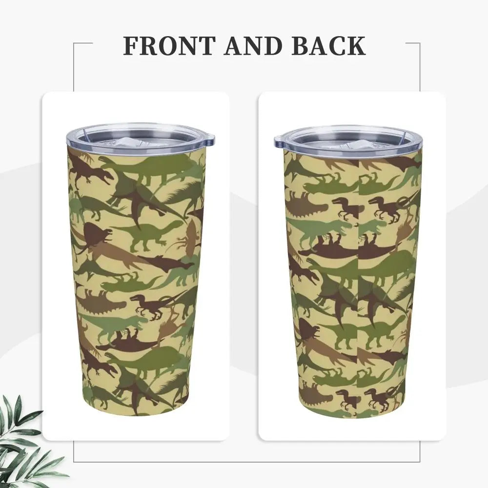 Stainless Steel Tumbler Dinosaur Silhouette Mugs Cup With Straws Animal Beach Cold Drink Water Bottle Insulated Thermal Mug