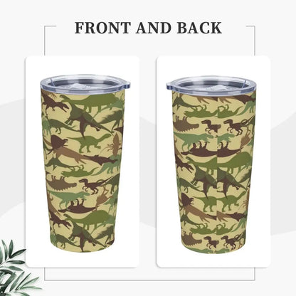 Stainless Steel Tumbler Dinosaur Silhouette Mugs Cup With Straws Animal Beach Cold Drink Water Bottle Insulated Thermal Mug