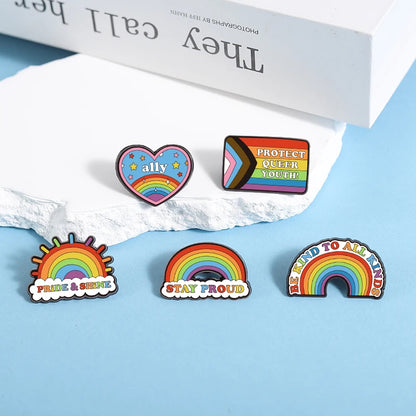 Rainbow Pride Flag LGBT UV Print Pins Custom BE KIND TO ALL KINDS Brooches Lapel Badges Clothes Funny Jewelry Gift for Friends