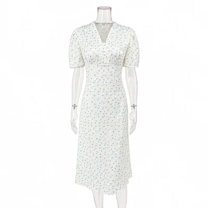 TARUXY Stylish Printed Maxi Dress Women Elegant Slim V-Neck Short-Sleeve Evening Dress Summer New Casual Commuter Female Dress