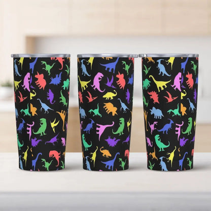 Stainless Steel Tumbler Dinosaur Silhouette Mugs Cup With Straws Animal Beach Cold Drink Water Bottle Insulated Thermal Mug