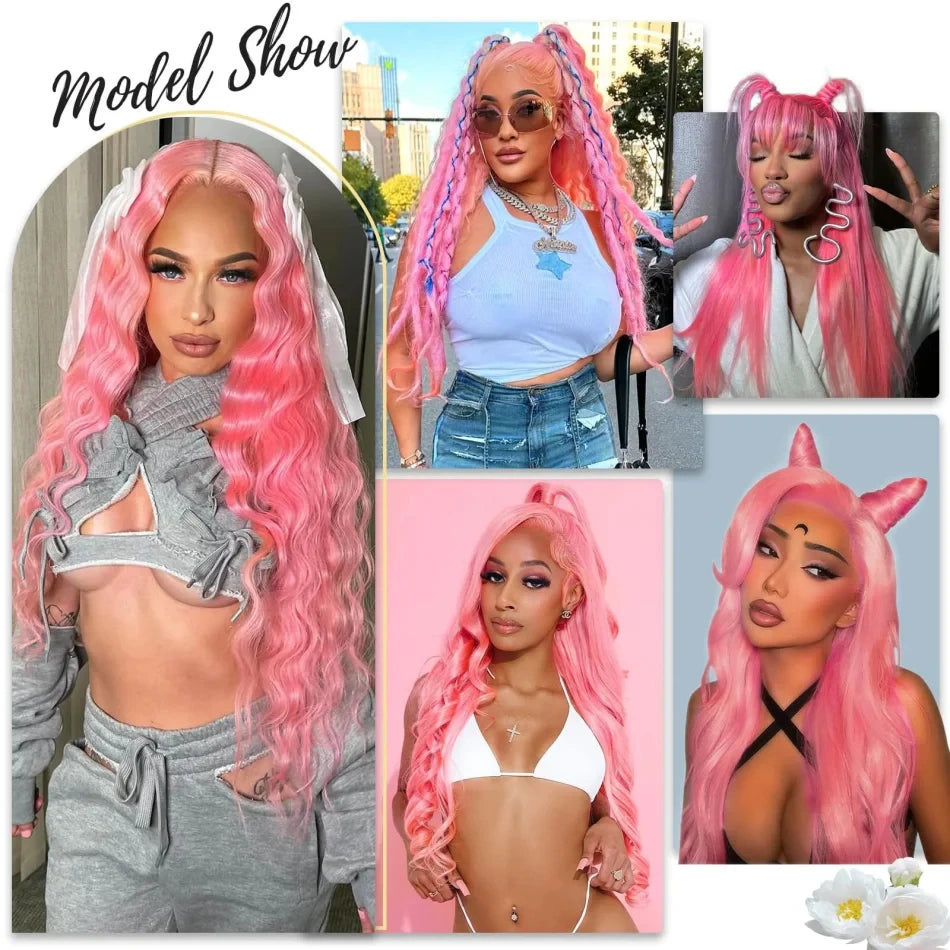 30 Inch Body Wave Pink 13x6 Hd Lace Frontal Human Hair Wig Light Pink Colored Human Hair Wigs 13x4 Hd Lace Front Wigs For Women