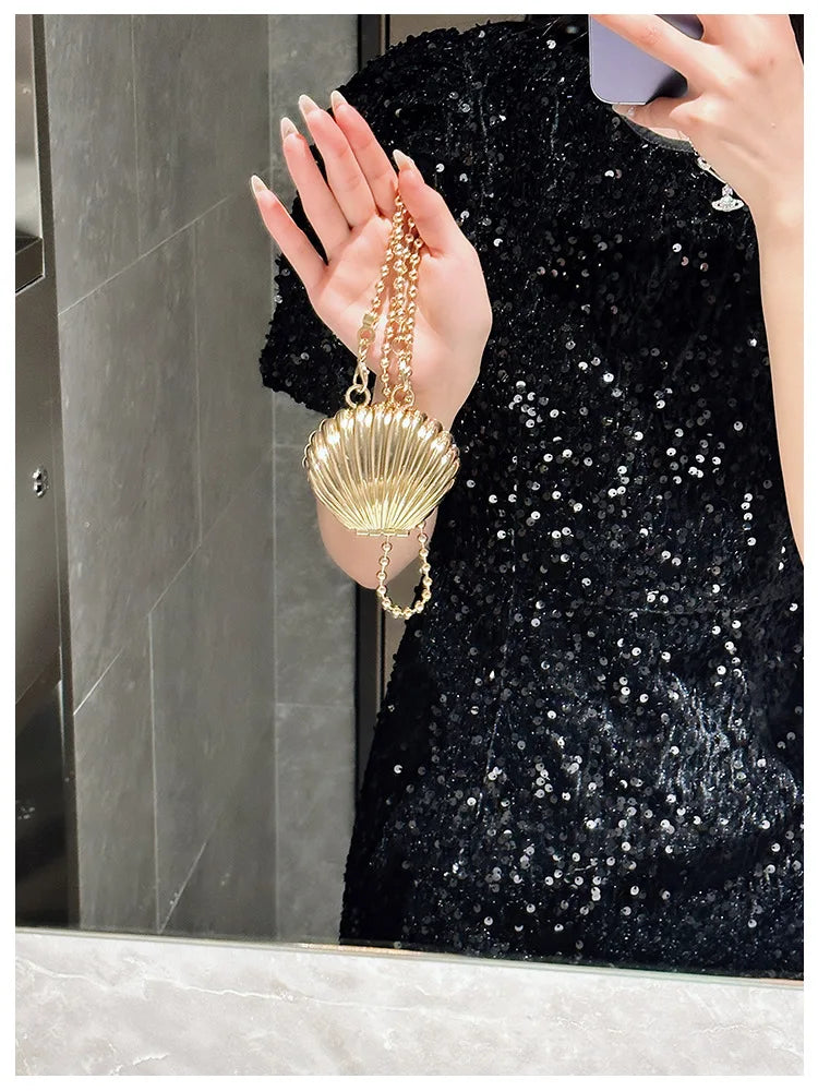 Golden Silver Evening Bag Handbag Luxury Designer Shoulder Crossbody Bags Party Wedding Clutch Mini Heart Pattern Shell Purse