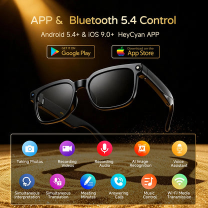 Amovan 2026 Smart Glasses AI 4K UHD 8MP 800W Camera Video Call Translation Voice Assistant Music Smart Glasses Detachable Lens