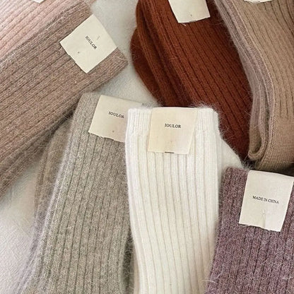 Cashmere winter warm velvet socks fashionable Harajuku thick mid tube socks soft sleep home socks striped women's long socks