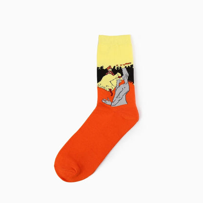 1 Pair Autumn Winter Retro Men Socks Couple Socks New Art Van Gogh Mural World Famous Oil Painting Series Funny Socks