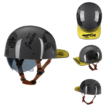 Vintage Motorcycle Helmet Retro Baseball Cap Open Face Half Hat Helmet Men Women Chopper Electric Motorcycles Cruiser Scooter