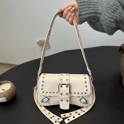 Shoulder Bag for Women Pink Underarm Bags PU Leather Crescent Bags with Rivet Small Y2k Purses Trendy Armpit Purse