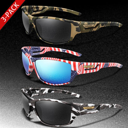3 Pairs Polarized Fishing Sunglasses Men Camo Military Style UV400 For Cycling Riding, Running, Fishing And Driving