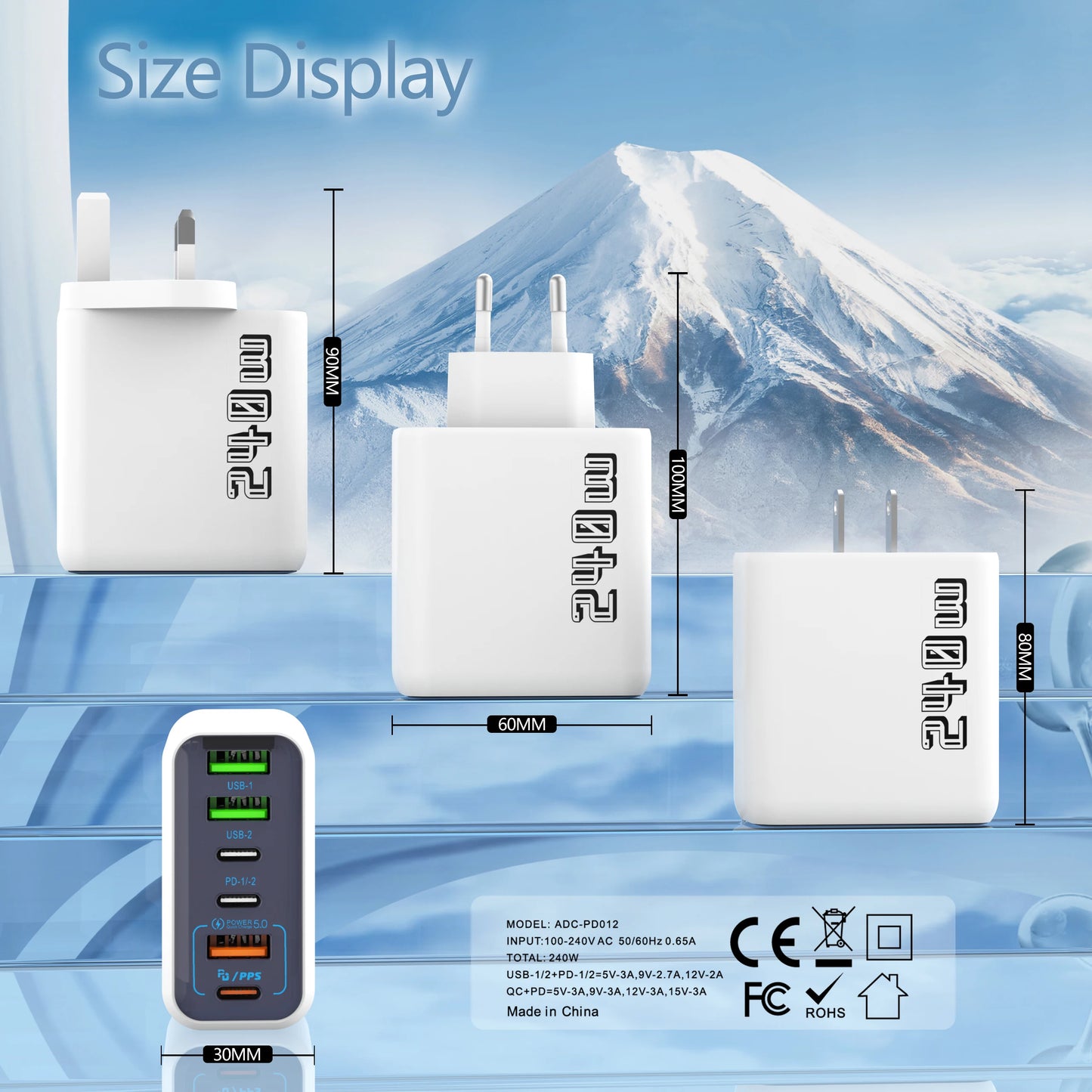 240W GaN Charger 2 Port USB C + USB A Fast Wall Charger UK/EU Plug PD Super Fast Charging For iPhone Samsung iPad Android Phone
