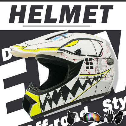 Motocross and Off-Road Helmet Set - Extreme Youth Challenge Full Helmet, Goggles, Gloves, and Protective Gear