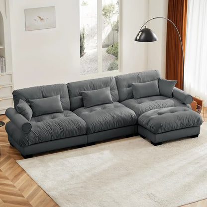 Grey Velvet Sectional Sofa for Modular Living Spaces, Oversized Couches Ideal for Apartments and Bedrooms