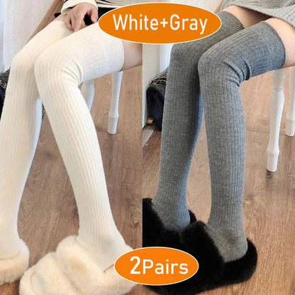 Long Socks Women Soft Wool Cashmere Socks Winter Solid Knitted Stocking Skinny Casual Knee High Fluffy Warm Thicken Girls Socks