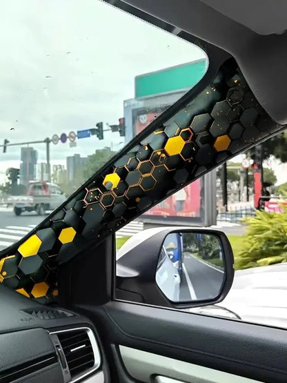 2-piece set of 3D honeycomb geometric design self-adhesive car A-pillar trim, elastic fabric, car interior accessories.