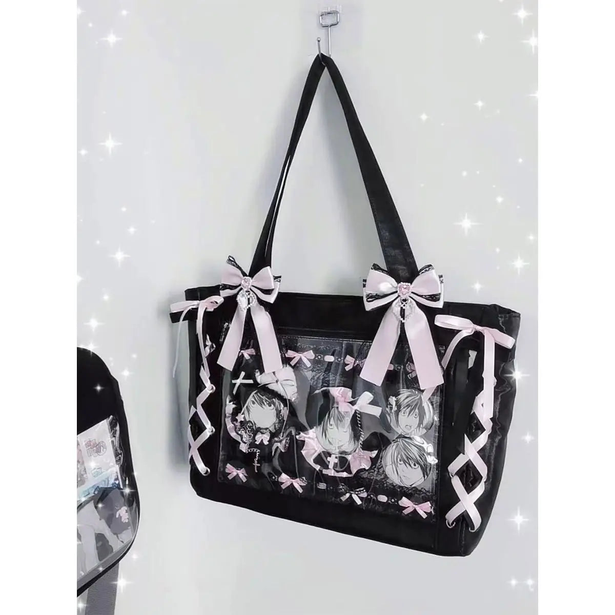 New Ribbon Cute Handbag for Women Large Capacity Transparent DIY Badge One-shoulder Tote Bag Japanese Sweet Girl Ulzzang Ita Bag