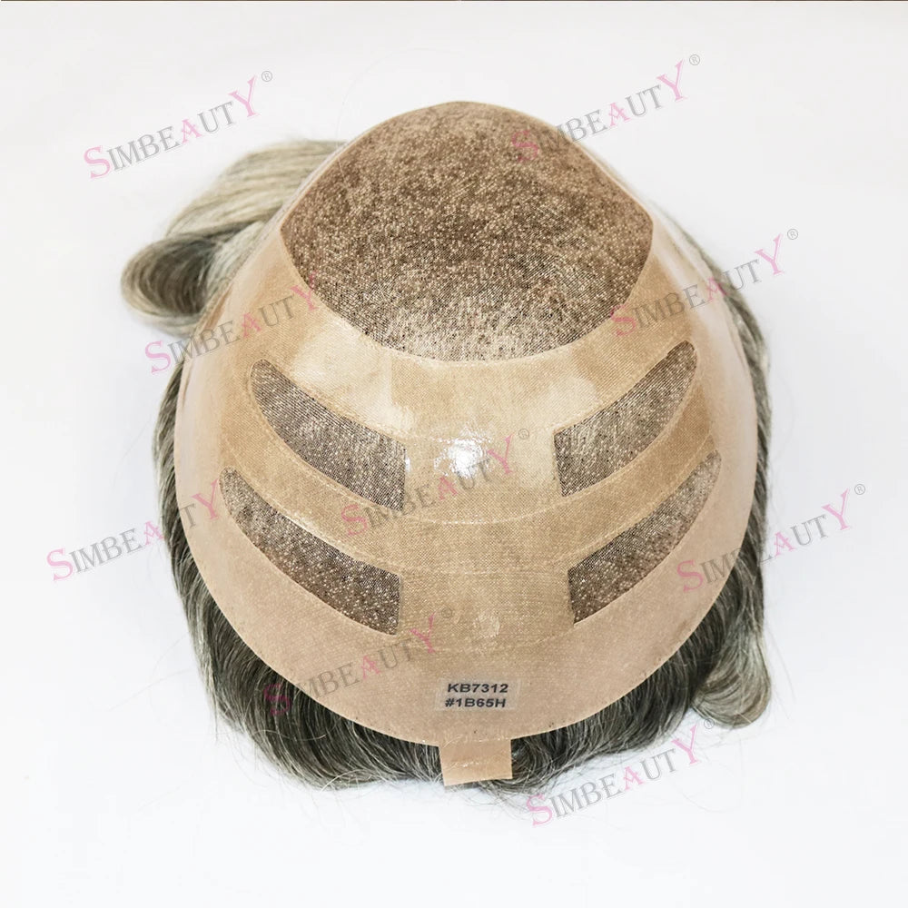 Durable Mens Wig NPU Bond Mono Pu Front Hair Replacement System Breathable Lace Mix Brown Grey 1B80 565# Human Hair Prosthesis