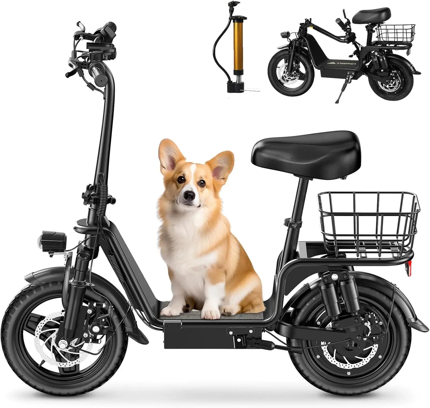 INSDRGNC14 adult electric bicycle foldable with seat electric scooter900W20MPH double disc brake high-strength frame load 300lbs