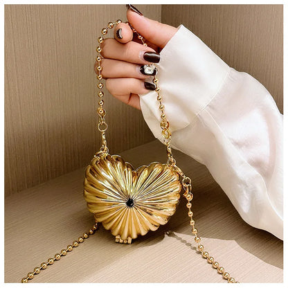 Golden Silver Evening Bag Handbag Luxury Designer Shoulder Crossbody Bags Party Wedding Clutch Mini Heart Pattern Shell Purse