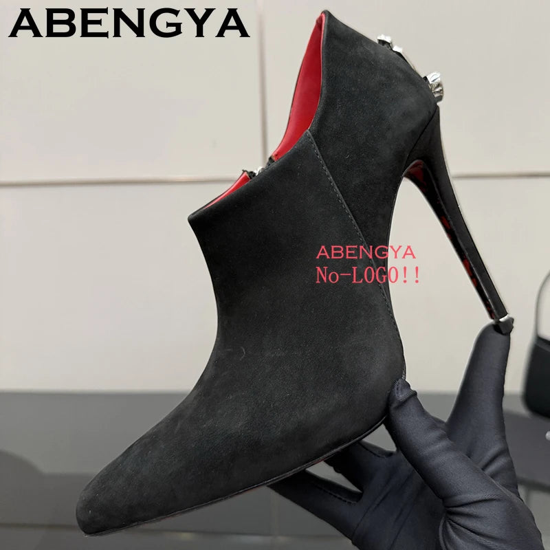 2025 Autumn Winter Fashion Pointy Toe Thin High Heels Long Boots Women Suede Leather Knee-High Boot Sexy Slim Knight Botas Mujer