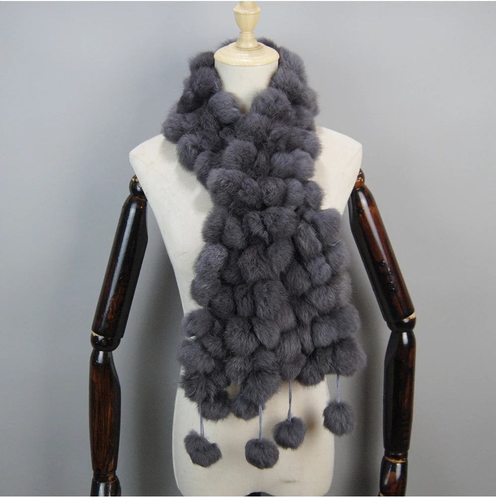 Women Winter Warm Real Rabbit Fur Scarf Hot Sale Natural Rabbit Fur Muffler 2025 Lady 100% Genuine Fur Scarves Wholesale Retail