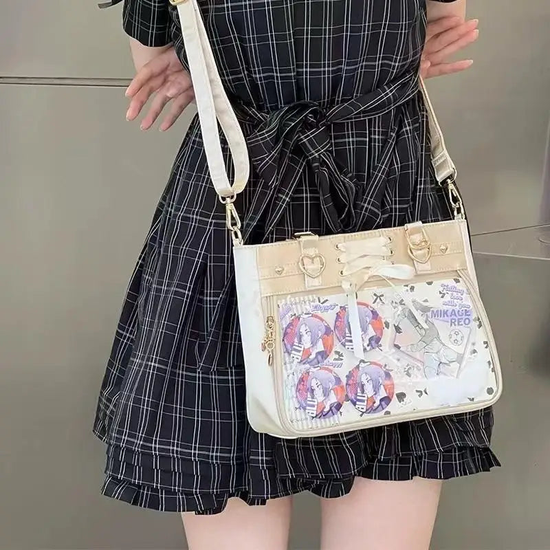 JIAERDI Transparent Ribbon Bow White Ita Bag Women Harajuku Aesthetic Large Capacity Shoulder Bags Lady Versatile Satin Handbag