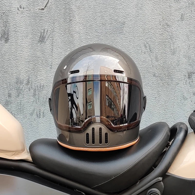 ORZ Retro Motorcycle Helmet Full Face Cruising Motorcycle Helmet Four Seasons Couple Street Pig Nose Helmet DOT Approved 729