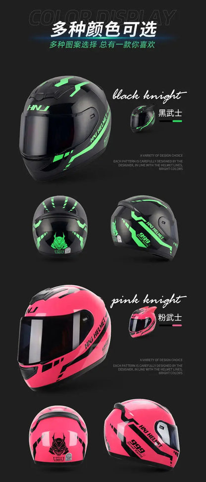 HNJ Men Motorcycle Helmet Women Full Face Helmet Riding Personality Horn Pink Helmet DOT Certification casco moto