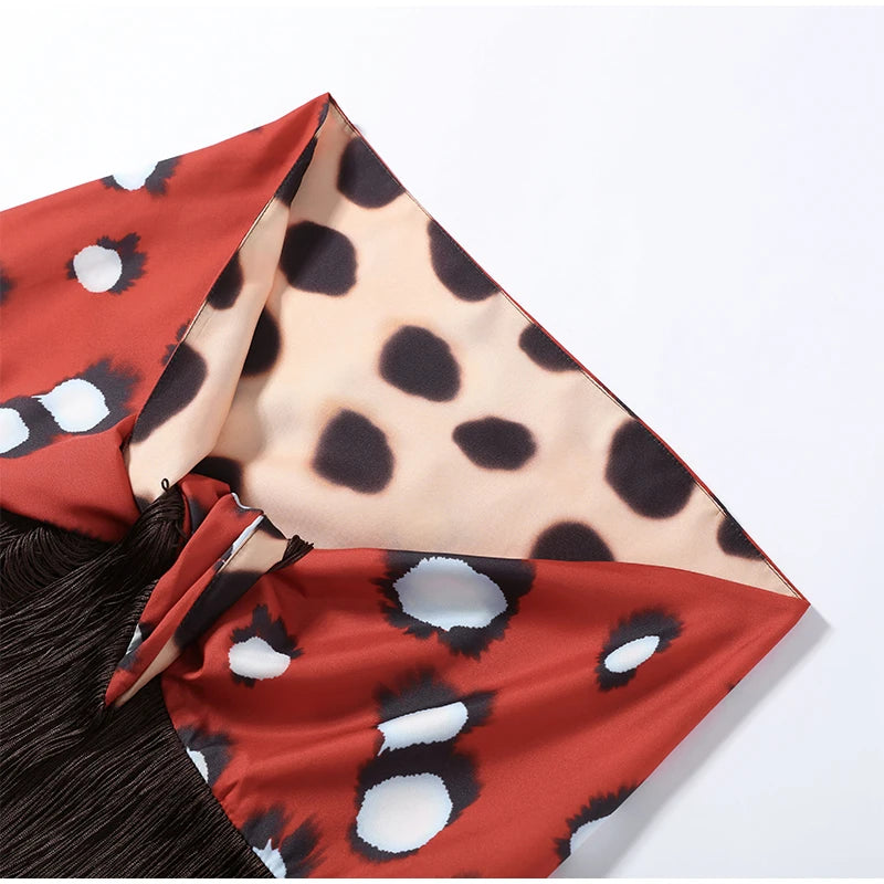 2026 Women Chic Vacation Outfits Fashion Leopard Print Sheer Chiffon Shirt Casual Turn-down Collar Mini Dress & Detachable Scarf