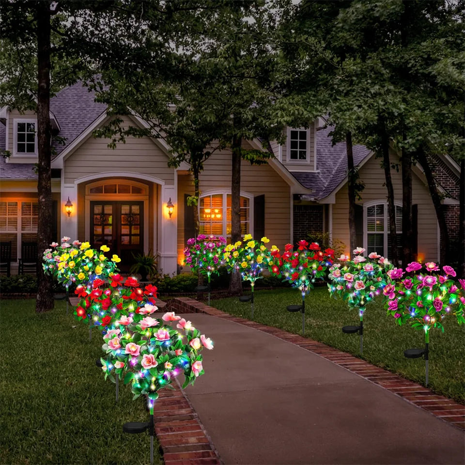 Waterproof LED Azalea Flower Solar Lights Outdoor Landscape Light for Lawn Patio Garden Path Decorative Lighting Best Gift