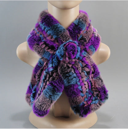 Hot Russian Women Knit Real Rex Rabbit Fur Scarf Lady Fashion Floral Rex Rabbit Fur Mufflers Hot Winter Warm Natural Fur Scarves