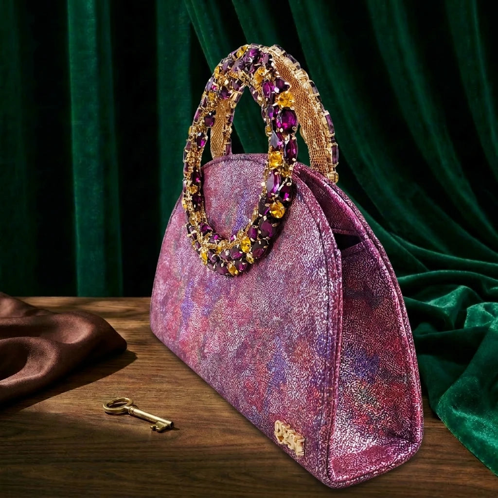 Multicolor Glitter Rhinestone Ring Handle Evening Clutch And Women High Heels Shoes Set Wedding Party Matching Bag