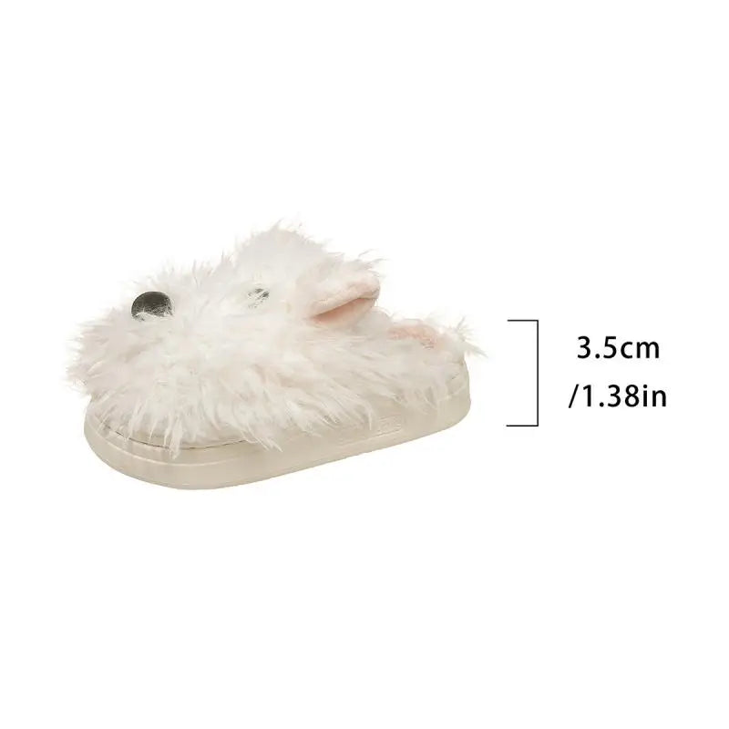 Cartoon Puppy Fluffy Fur Indoor Slippers Women 2025 Winter Thick Bottom Furry Mules Slippers Warm Plush Home Slides for Womon