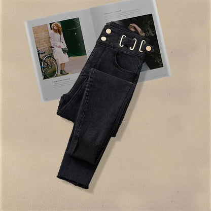 2026 Spring Autumn New Vintage Jeans Matching Set Women's Korean Elegant Fake Two Piece Knit Sweater+High Waist Denim Pants Suit