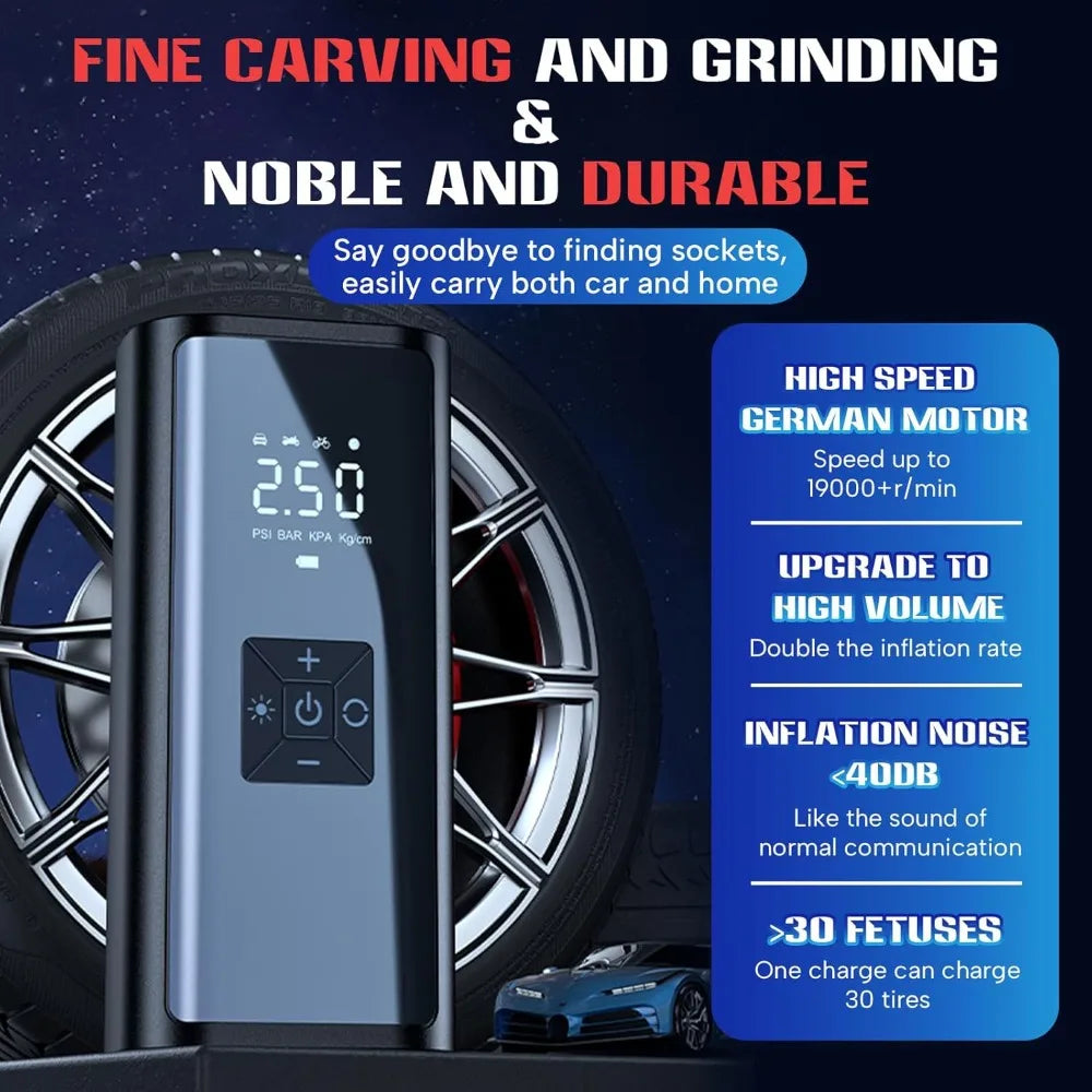 Portable 150 PSI Cordless Air Compressor Tire Inflator USB Charging LED Light Power Bank for Cars Motorcycles Bicycles Balls