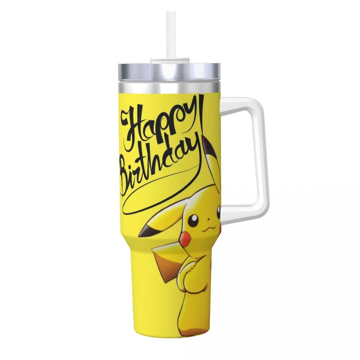 Stainless Steel Tumbler Pikachu Happy Birthday Thermal Mug Insulated Cold Drink Mugs Cup Beach Design Water Bottle