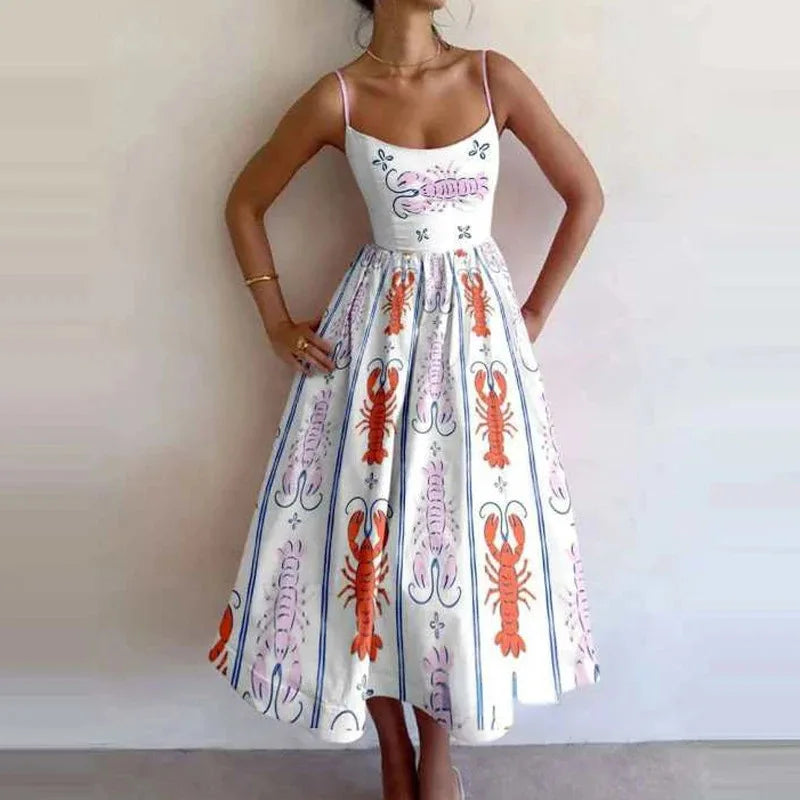 Elegant Women's Long Dresses 2025 Summer Print Vacation Suspender Sexy Dress Vestidos Mujer Verano  Платье Летнее Ropa Y2k Mujer