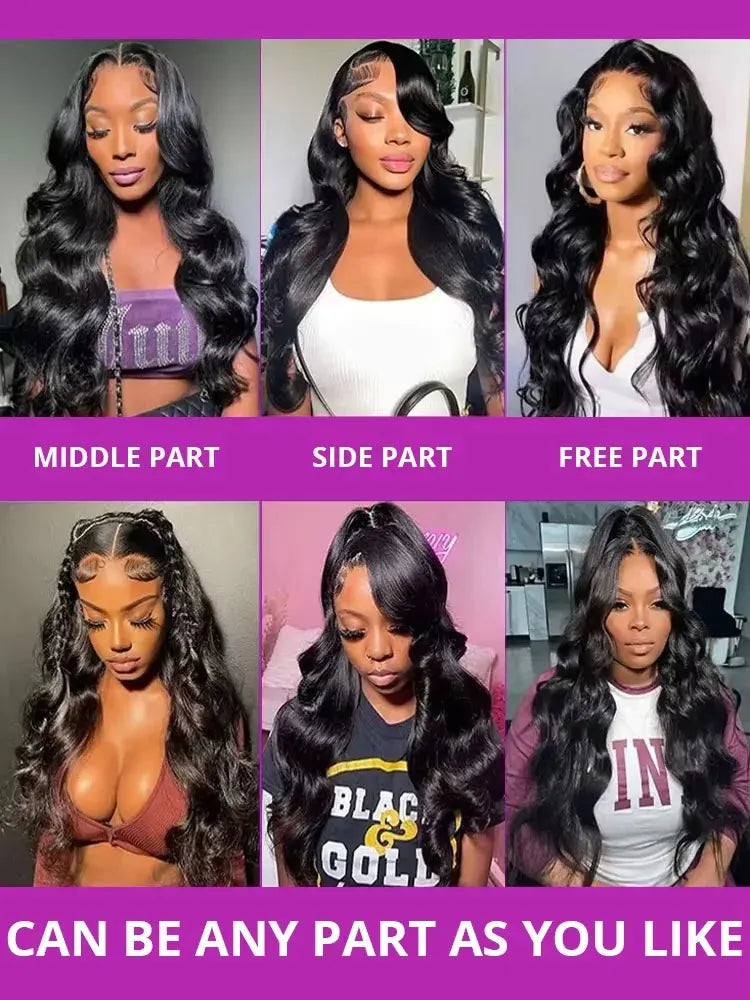 40 Inch 13x4 Transparent Body Wave Lace Front Wigs 250 Density  13x6 HD Lace Frontal Human Hair Wig Long Black Human HairWig Natural Color