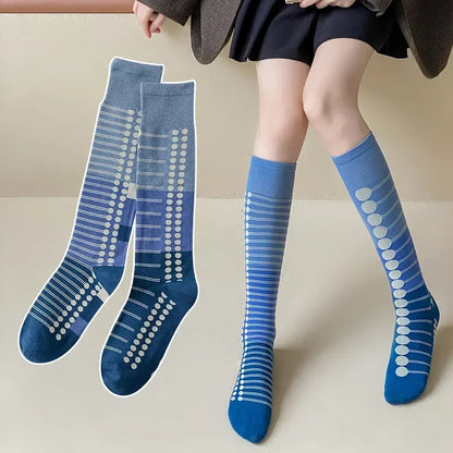 Socks Women's High Tube Calf Knee-length Socks Retro Illustration Art Abstract Street Autumn and Winter Cotton Socks High Sock